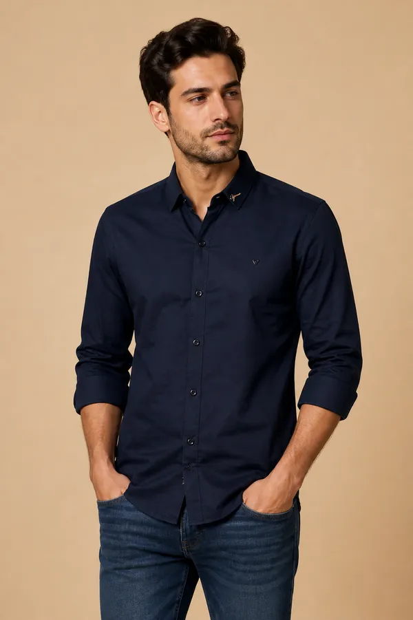 Navy_Blue_Cotton_Short_Sleeve_Shirt_For_Men