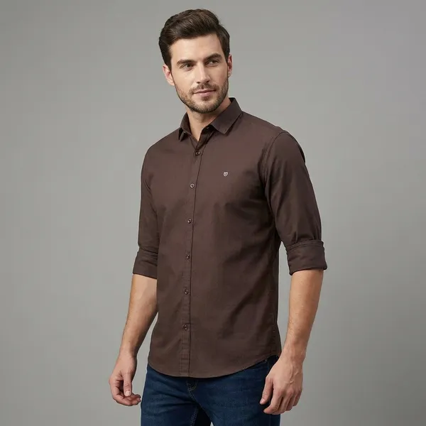 Brown_Cotton_Button-Down_Casual_Shirt_With_Rolled_Sleeves_For_Men