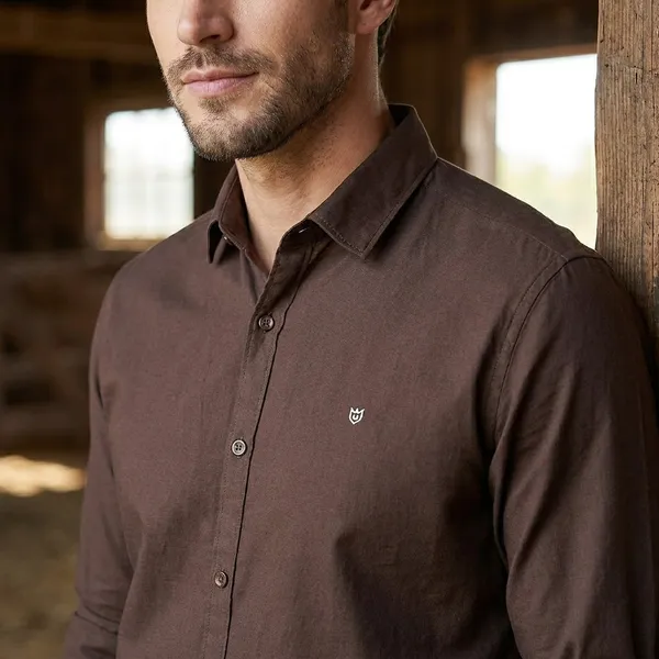 Brown_Cotton_Button-Down_Casual_Shirt_With_Rolled_Sleeves_For_Men