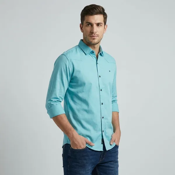 Turquoise_Blue_Cotton_Shirt_For_Men