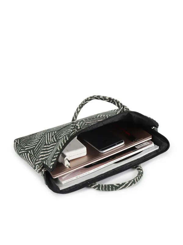 FOREST_CUBE_GREEN_GRID_(Green)__Laptop_Messenger_With_Adjustable_Strap__Black_And_White_[_FITS_UPTO_14_INCH_TABLET,_MACBOOK,_LAPTOP_AND_DIARY]