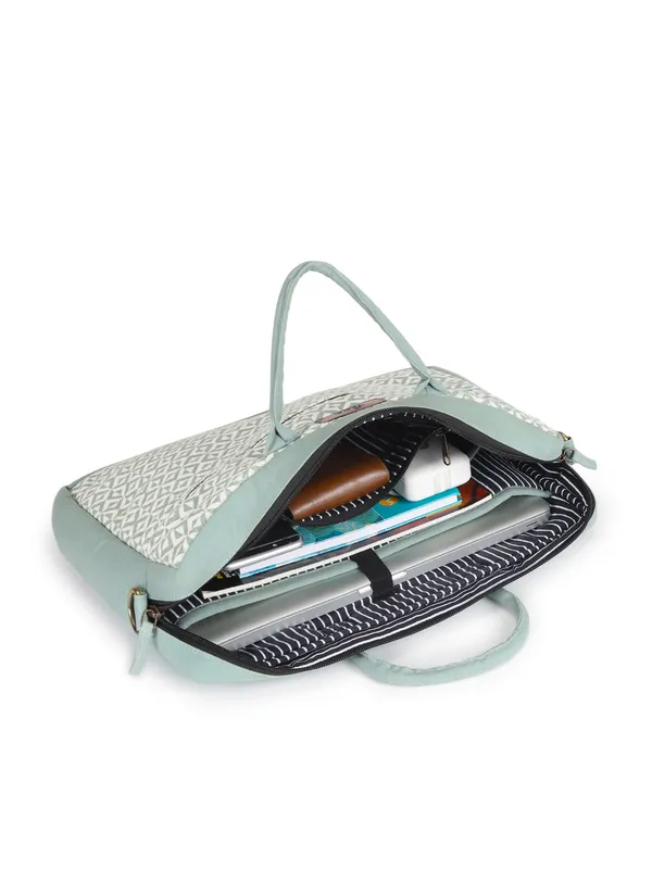 SKY_LATTICE_(Sky)_Laptop_Bag_For_Women__15.6_Inch,_Mint_Green_With_Geometric_Print__[_FITS_UPTO_16_INCH_LAPTOP]
