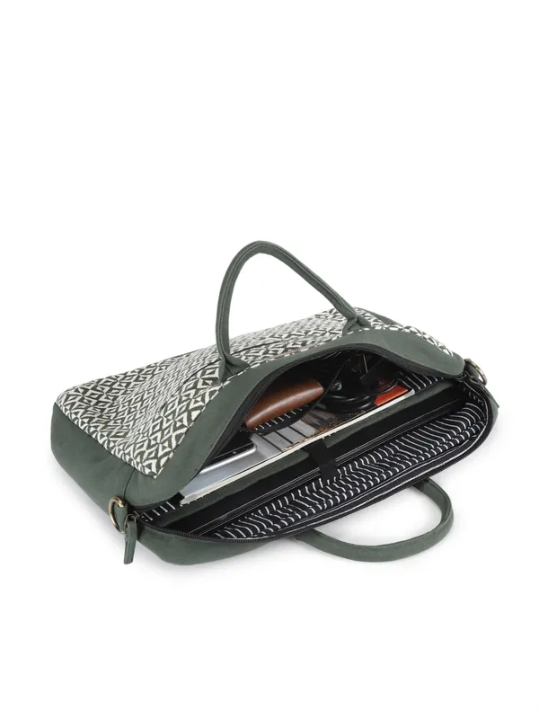 TEAL_LATTICE_(Green)__Laptop_Bag_With_Shoulder_Strap__Olive_Green_And_Cream__[_FITS_UPTO_16_INCH_LAPTOP]