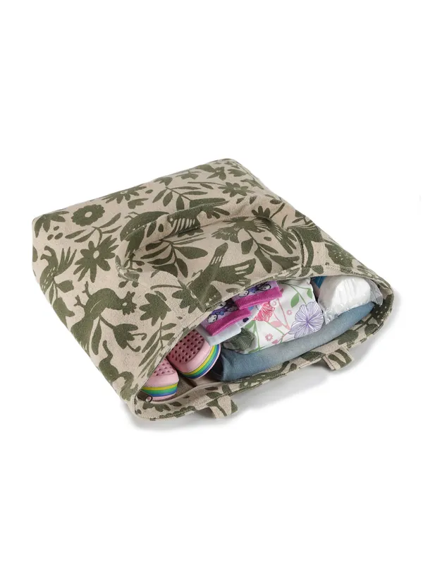 JUNGLE_(Green)Floral_Print_Reusable_Tote_Bag__Green_And_Beige