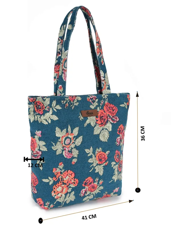 FLORAL_CHIC_(Blue-Red)_Eco_Friendly_Tote_Bag__Blue_With_Red_Roses