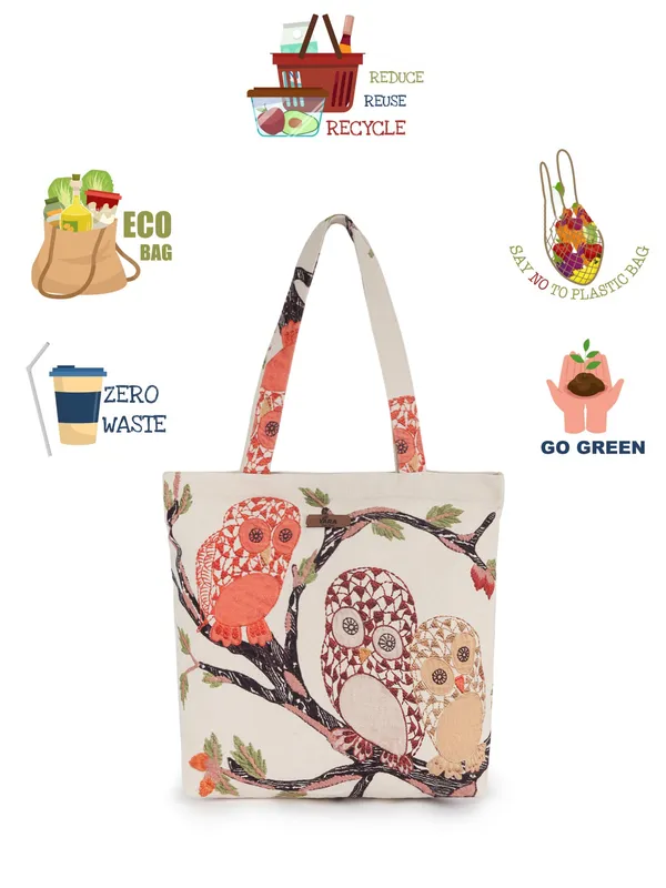 TWIGGY_(Yellow)_Reusable_Canvas_Tote_Bag_With_Owl_Print_Design