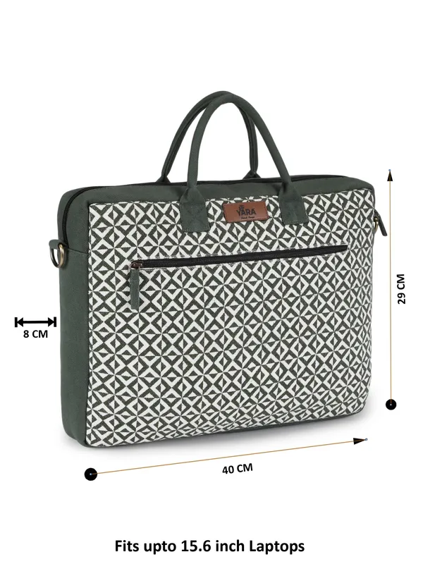 TEAL_LATTICE_(Green)__Laptop_Bag_With_Shoulder_Strap__Olive_Green_And_Cream__[_FITS_UPTO_16_INCH_LAPTOP]