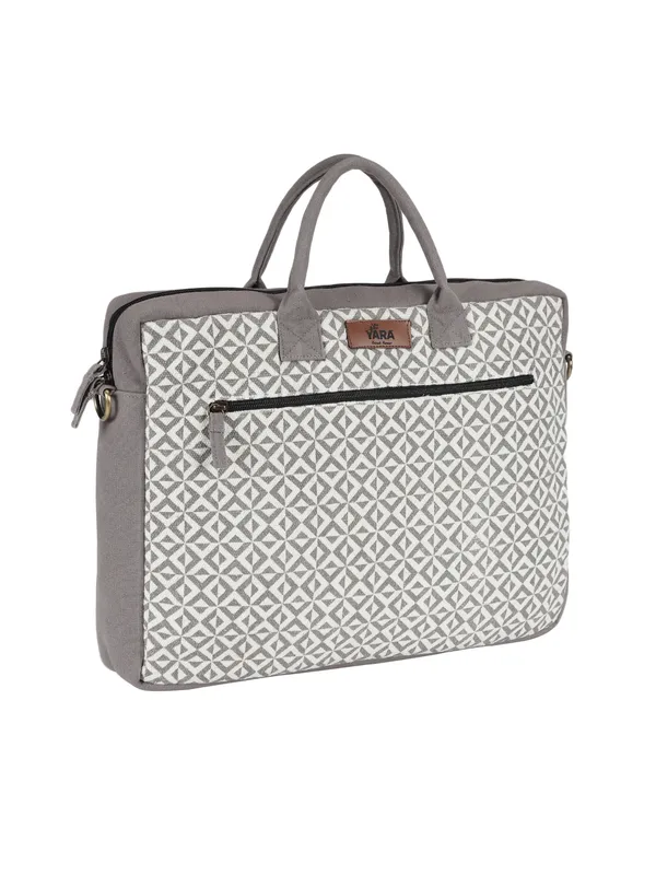 SLATE_LATTICE_(Grey)_Patterned_Laptop_Bag_With_Shoulder_Strap_And_Multiple_Compartments__[_FITS_UPTO_16_INCH_LAPTOP]