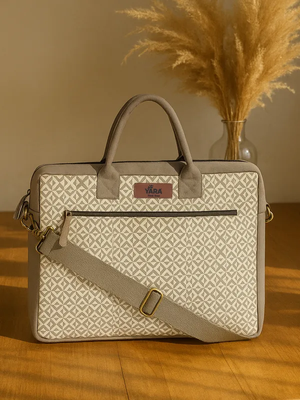 SLATE_LATTICE_(Grey)_Patterned_Laptop_Bag_With_Shoulder_Strap_And_Multiple_Compartments__[_FITS_UPTO_16_INCH_LAPTOP]