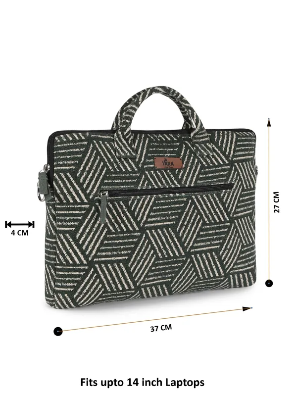 FOREST_CUBE_GREEN_GRID_(Green)__Laptop_Messenger_With_Adjustable_Strap__Black_And_White_[_FITS_UPTO_14_INCH_TABLET,_MACBOOK,_LAPTOP_AND_DIARY]
