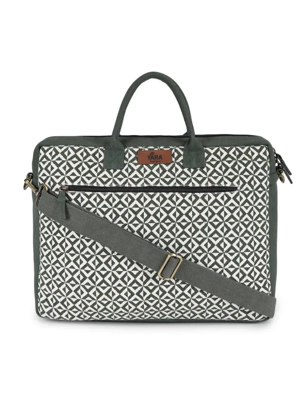 TEAL_LATTICE_(Green)__Laptop_Bag_With_Shoulder_Strap__Olive_Green_And_Cream__[_FITS_UPTO_16_INCH_LAPTOP]