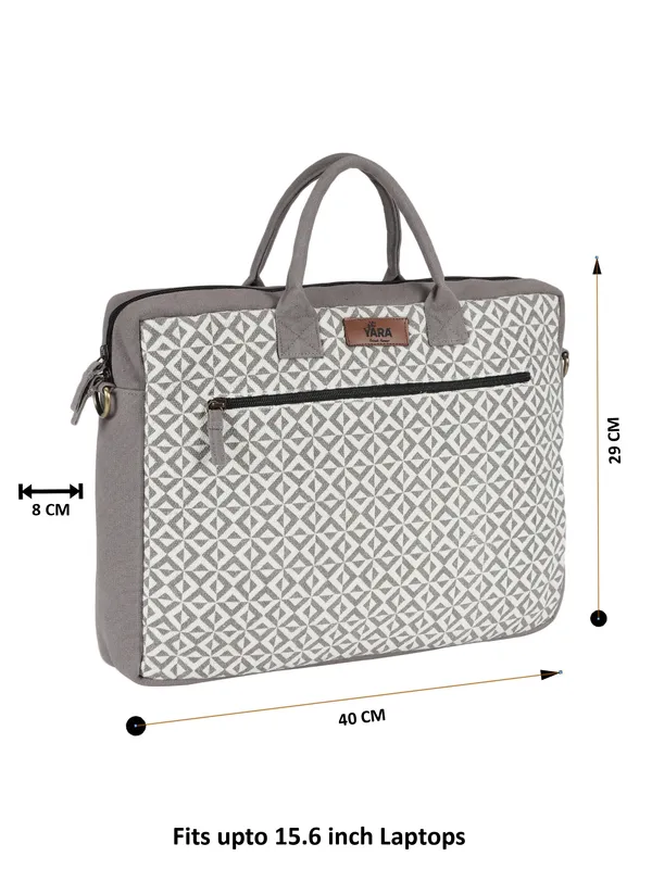 SLATE_LATTICE_(Grey)_Patterned_Laptop_Bag_With_Shoulder_Strap_And_Multiple_Compartments__[_FITS_UPTO_16_INCH_LAPTOP]