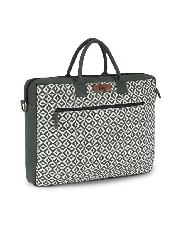 TEAL_LATTICE_(Green)__Laptop_Bag_With_Shoulder_Strap__Olive_Green_And_Cream__[_FITS_UPTO_16_INCH_LAPTOP]
