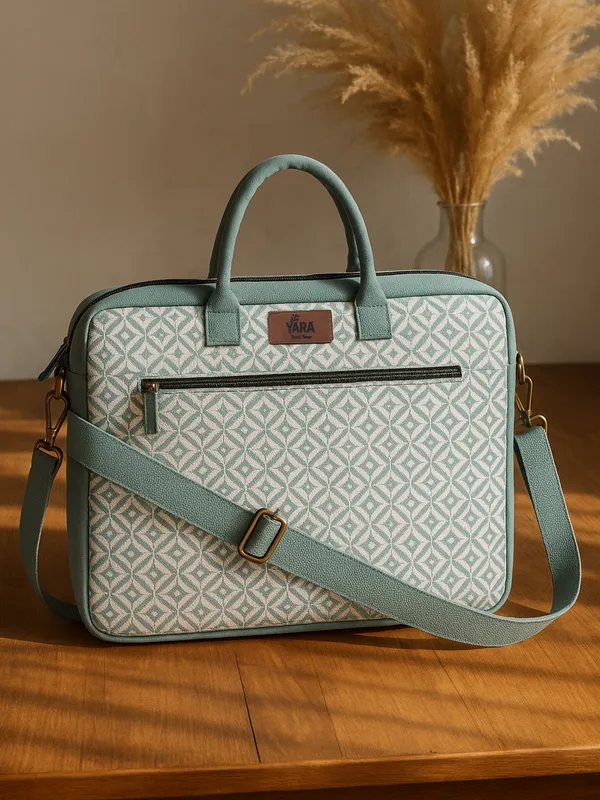 SKY_LATTICE_(Sky)_Laptop_Bag_For_Women__15.6_Inch,_Mint_Green_With_Geometric_Print__[_FITS_UPTO_16_INCH_LAPTOP]