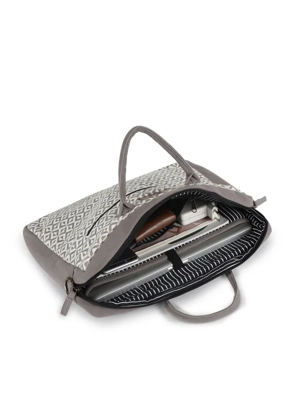 SLATE_LATTICE_(Grey)_Patterned_Laptop_Bag_With_Shoulder_Strap_And_Multiple_Compartments__[_FITS_UPTO_16_INCH_LAPTOP]