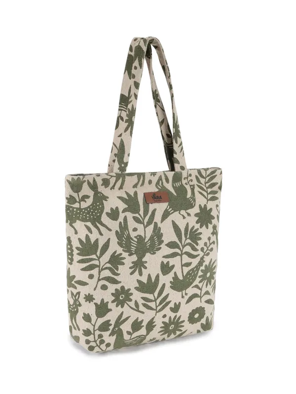 JUNGLE_(Green)Floral_Print_Reusable_Tote_Bag__Green_And_Beige