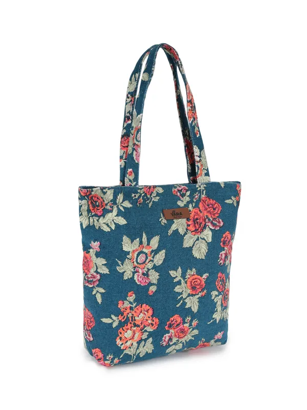 FLORAL_CHIC_(Blue-Red)_Eco_Friendly_Tote_Bag__Blue_With_Red_Roses