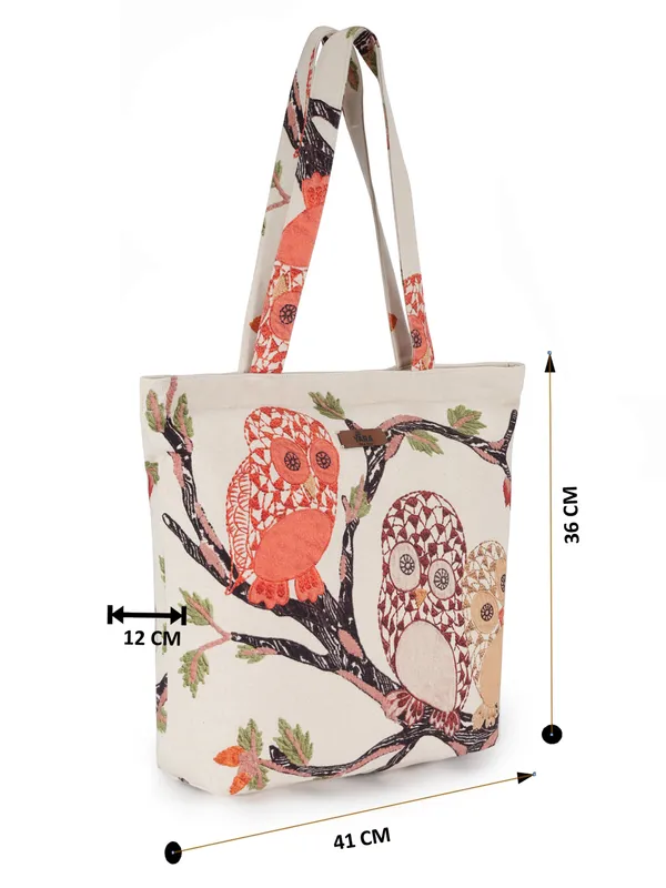 TWIGGY_(Yellow)_Reusable_Canvas_Tote_Bag_With_Owl_Print_Design