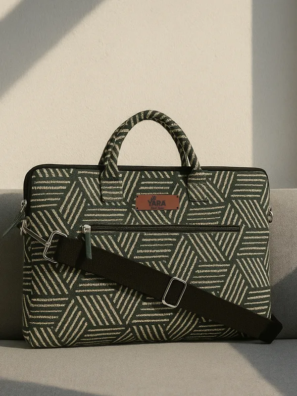 FOREST_CUBE_GREEN_GRID_(Green)__Laptop_Messenger_With_Adjustable_Strap__Black_And_White_[_FITS_UPTO_14_INCH_TABLET,_MACBOOK,_LAPTOP_AND_DIARY]