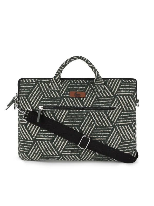 FOREST_CUBE_GREEN_GRID_(Green)__Laptop_Messenger_With_Adjustable_Strap__Black_And_White_[_FITS_UPTO_14_INCH_TABLET,_MACBOOK,_LAPTOP_AND_DIARY]