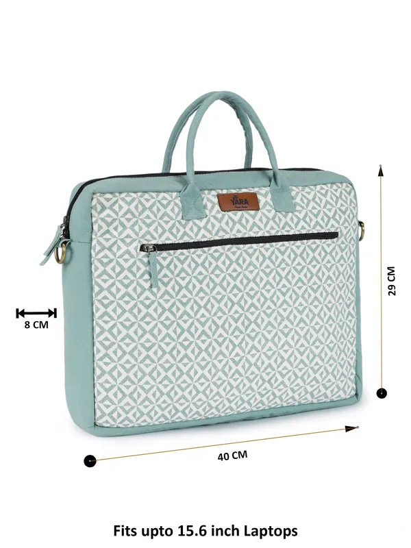 SKY_LATTICE_(Sky)_Laptop_Bag_For_Women__15.6_Inch,_Mint_Green_With_Geometric_Print__[_FITS_UPTO_16_INCH_LAPTOP]