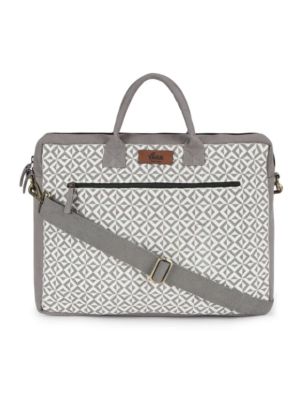 SLATE_LATTICE_(Grey)_Patterned_Laptop_Bag_With_Shoulder_Strap_And_Multiple_Compartments__[_FITS_UPTO_16_INCH_LAPTOP]