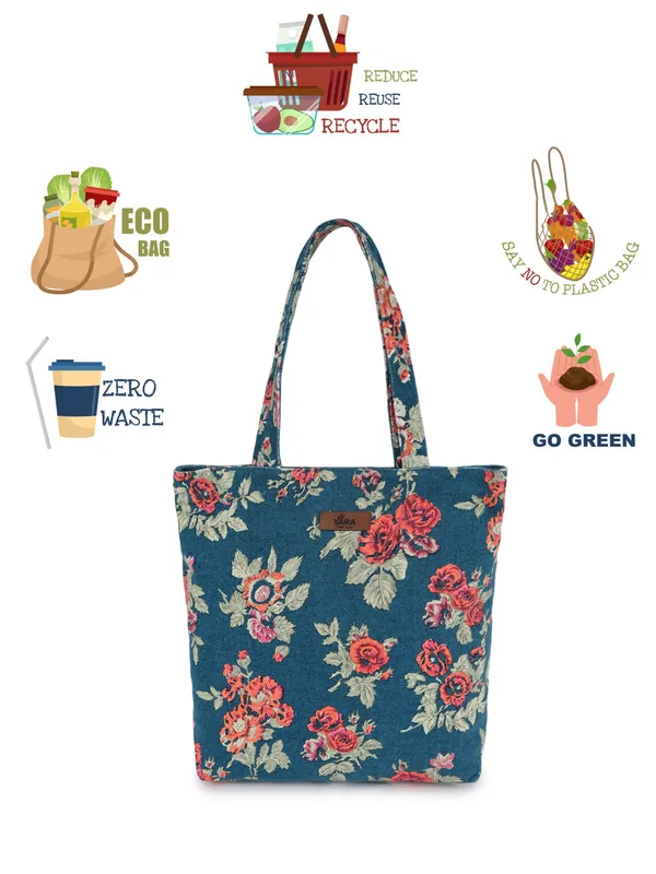 FLORAL_CHIC_(Blue-Red)_Eco_Friendly_Tote_Bag__Blue_With_Red_Roses