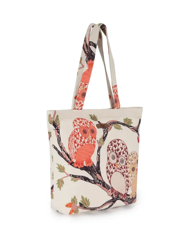 TWIGGY_(Yellow)_Reusable_Canvas_Tote_Bag_With_Owl_Print_Design