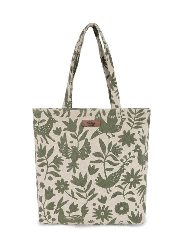 JUNGLE_(Green)Floral_Print_Reusable_Tote_Bag__Green_And_Beige
