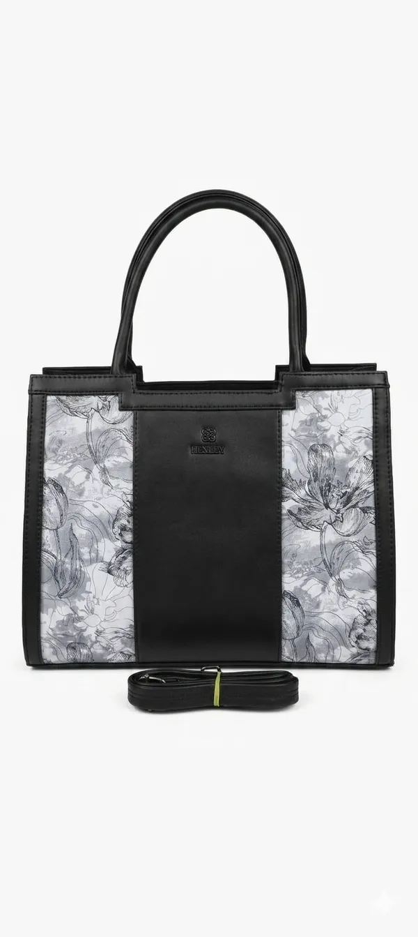 Black_And_White_Flower_Printed_Handbag_With_Shoulder_Straps