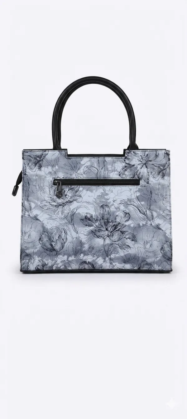 Black_And_White_Flower_Printed_Handbag_With_Shoulder_Straps