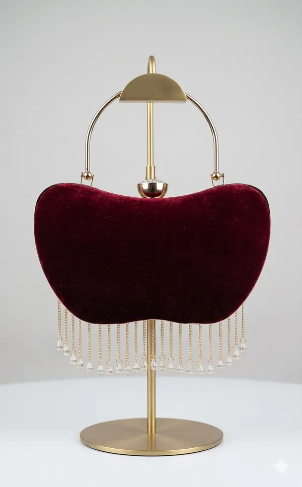 Apple_Shaped_Stone_and_Beaded_Clutch_with_Metal_Handle_And_Sling_Chain