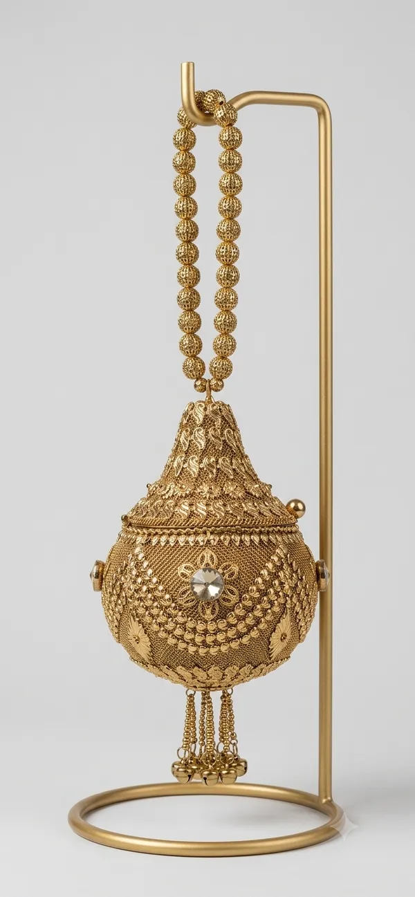 Coconut_Shaped_Metal_Potli_Bag_With_Metal_Beaded_Handle