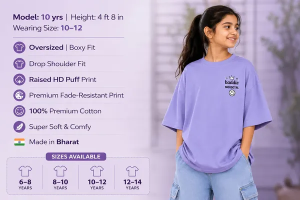 Moodctrl_Blue_Cotton_Oversized-_Girls_Baddie_Mode_Graphic_T-Shirt_For_Girls