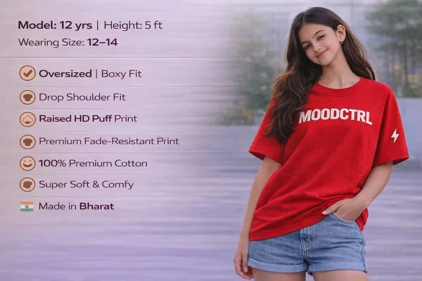 Red_Cotton_Oversized_Lightning_Print_T-Shirt_For_Girls