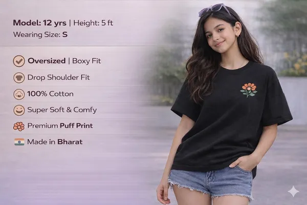 Black_Cotton_Floral_Print_T-Shirt_For_Girls