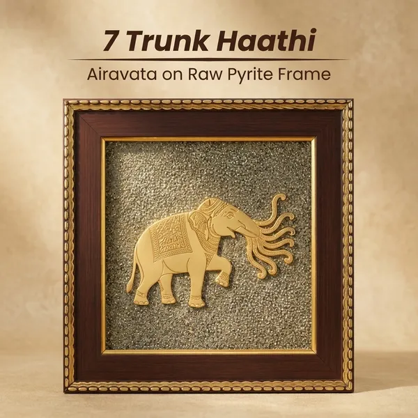 7_Trunk_Haathi_Airavata_On_Raw_Pyrite_Frame_Golden_Embossed_Elephant_Wall_Art