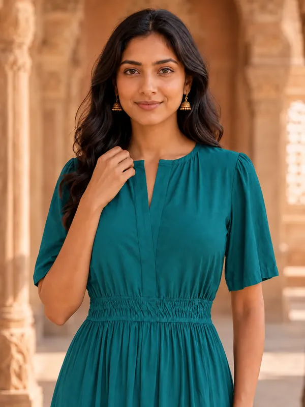 Teal_Flutter_Sleeve_Maxi_Dress_for_Women