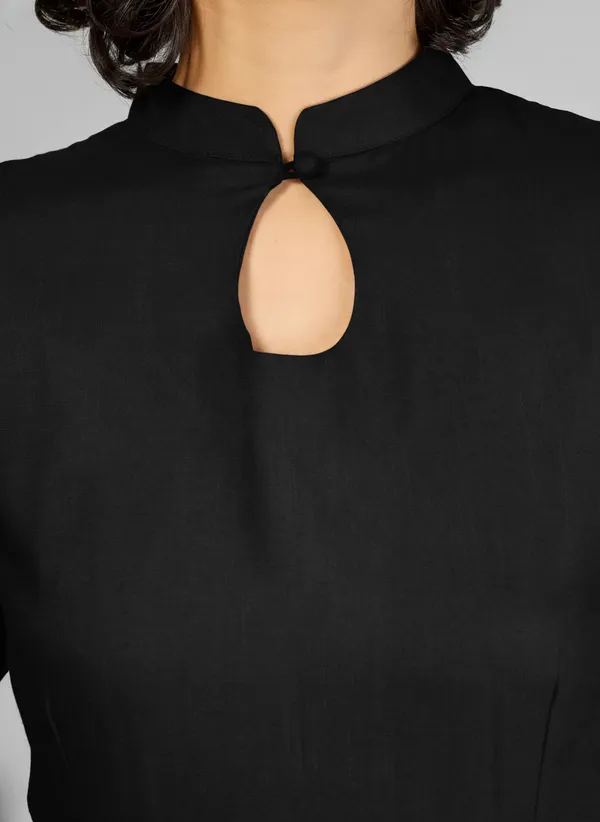 Black_Pure_Rayon_Keyhole_Neck_A-Line_Dress_For_Women