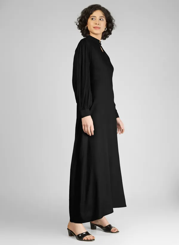 Black_Pure_Rayon_Keyhole_Neck_A-Line_Dress_For_Women