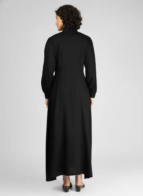 Black_Pure_Rayon_Keyhole_Neck_A-Line_Dress_For_Women