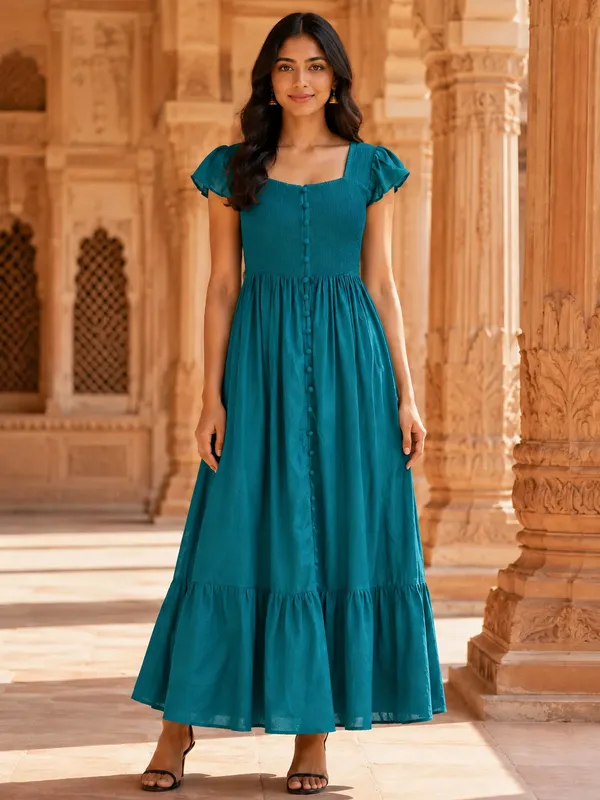 Teal_Flutter_Sleeve_Maxi_Dress_for_Women