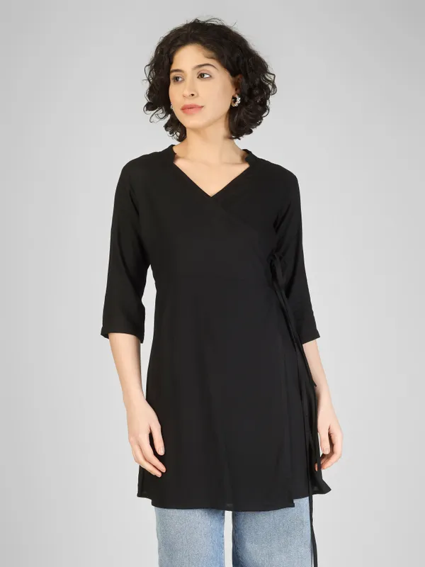 Black_Pure_Rayon_Wrap_Style_Tunic_For_Women