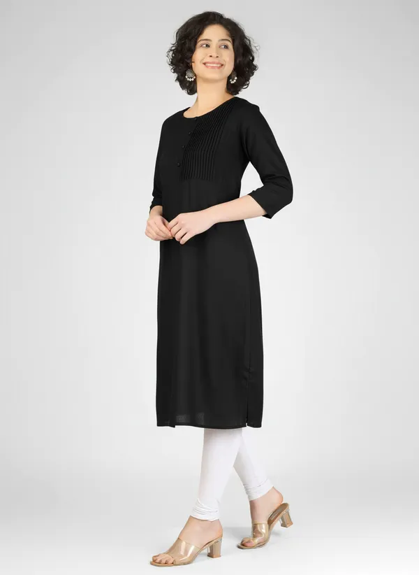 Black_Pure_Rayon_Pleated_Front_Straight_Kurta_For_Women