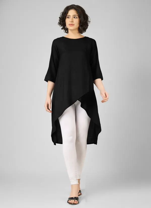 Black_Pure_Rayon_Asymmetric_Longline_Tunic_For_Women