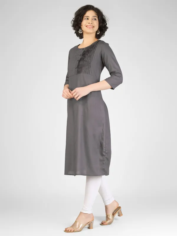 Grey_Pure_Rayon_Pleated_Kurti_For_Women