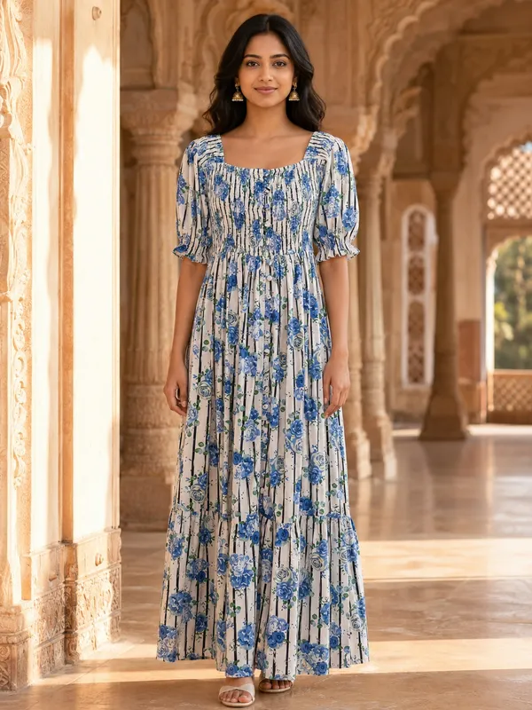 Blue_White_Pure_Rayon_Floral_Print_Maxi_Dress_For_Women