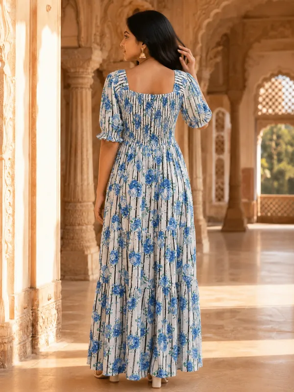 Blue_White_Pure_Rayon_Floral_Print_Maxi_Dress_For_Women