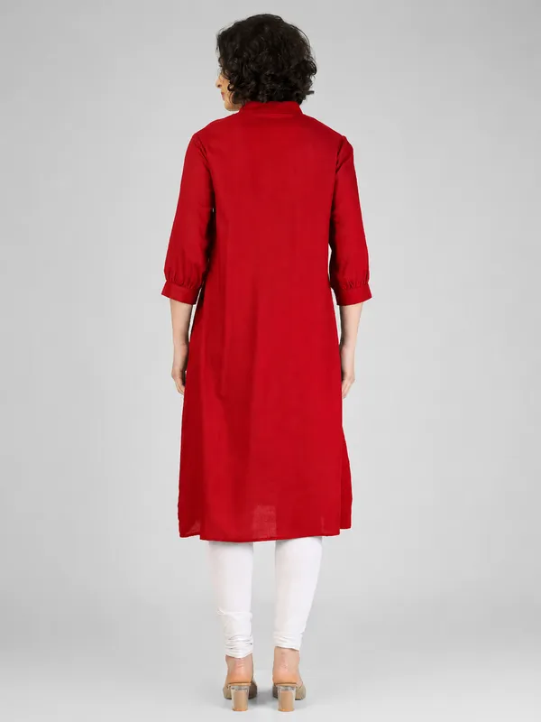 Red_Pure_Rayon_Pintuck_Straight_Kurta_For_Women