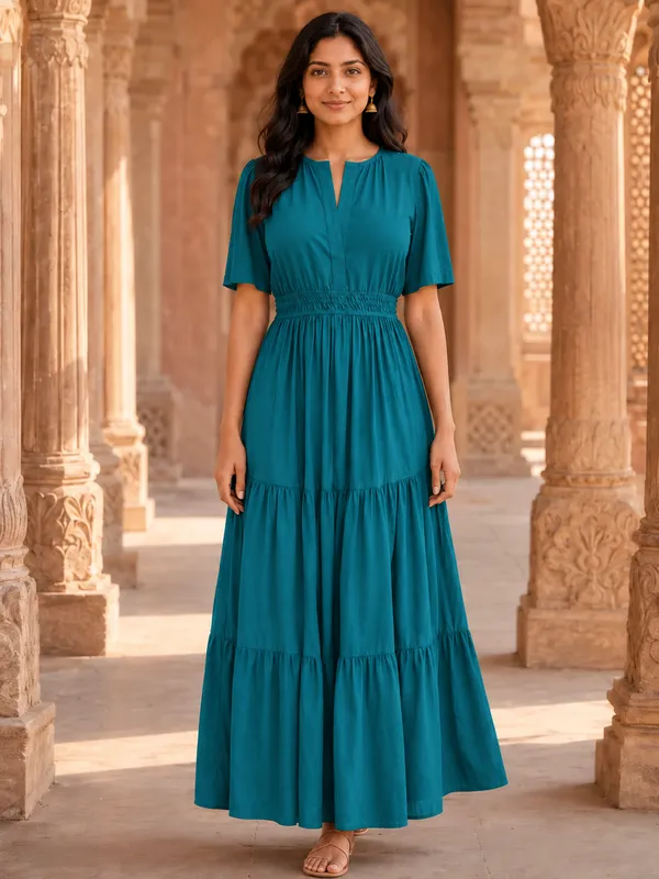 Teal_Flutter_Sleeve_Maxi_Dress_for_Women